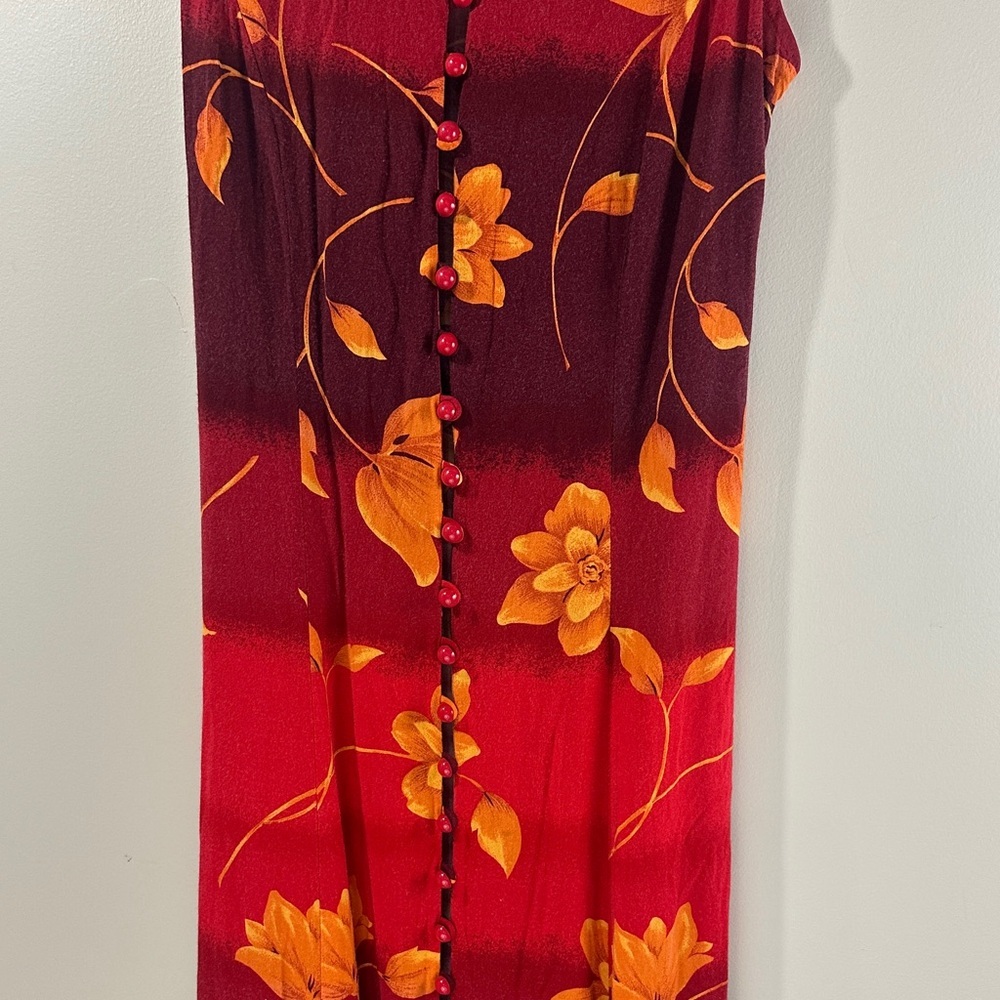 Oliva Rose Tropical Red and Orange Floral Sleeveless Back Tie Dress Size 8M - Picture 6 of 9
